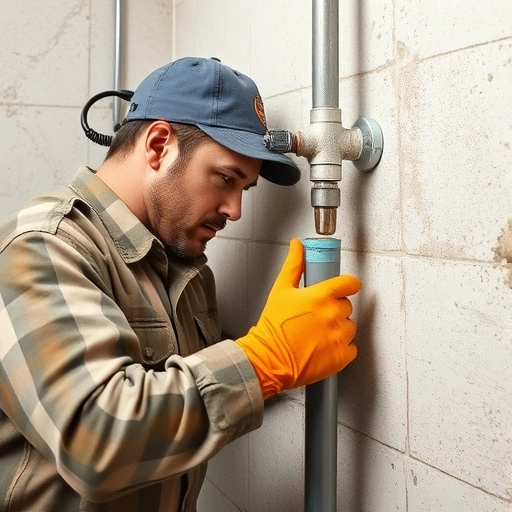 Plumber fixing pipe